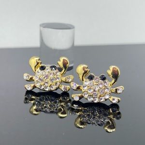 Tiny Crab fashion earrings, Rhinestone, Gold